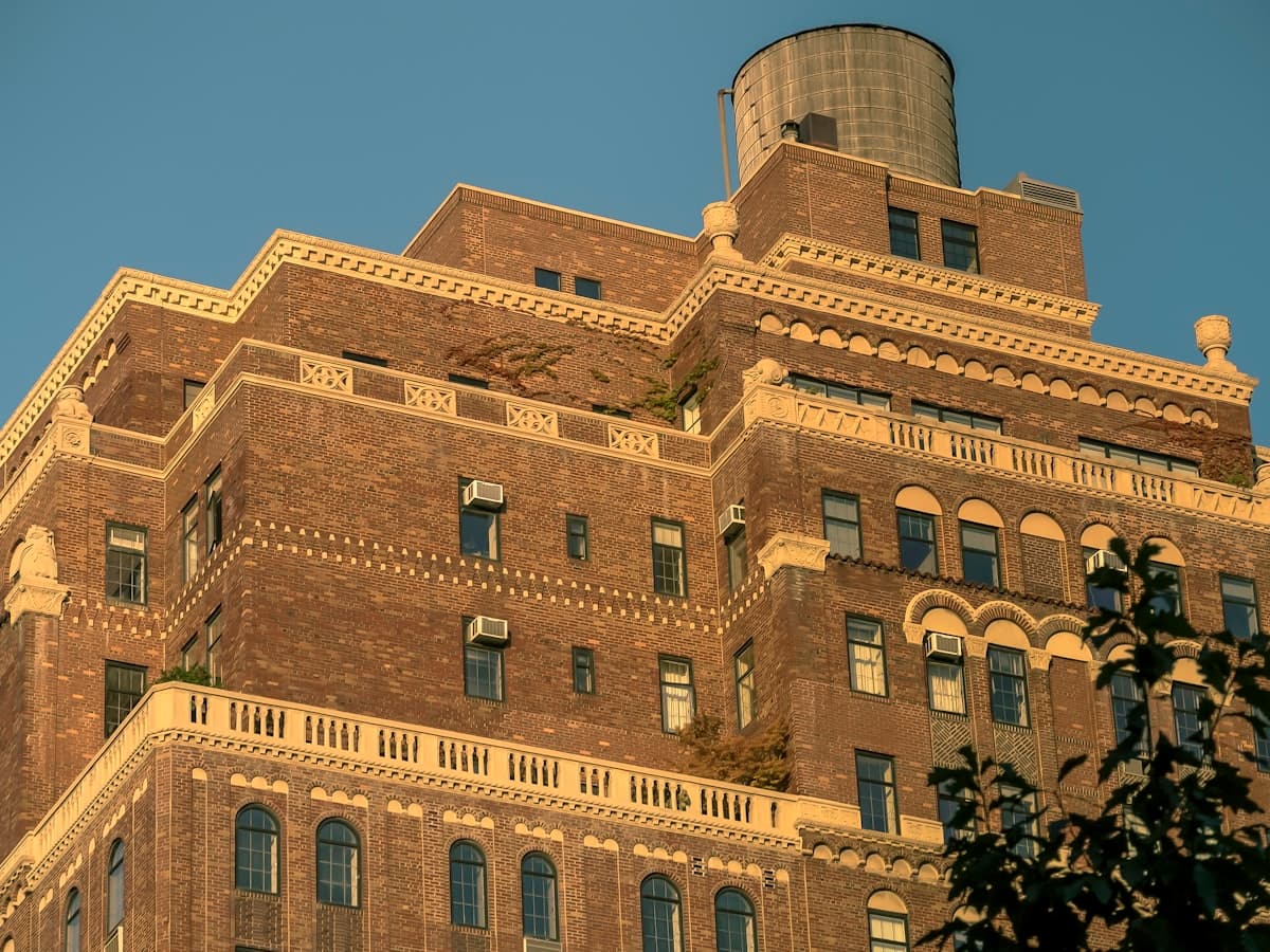 A New York apartment building in evening light